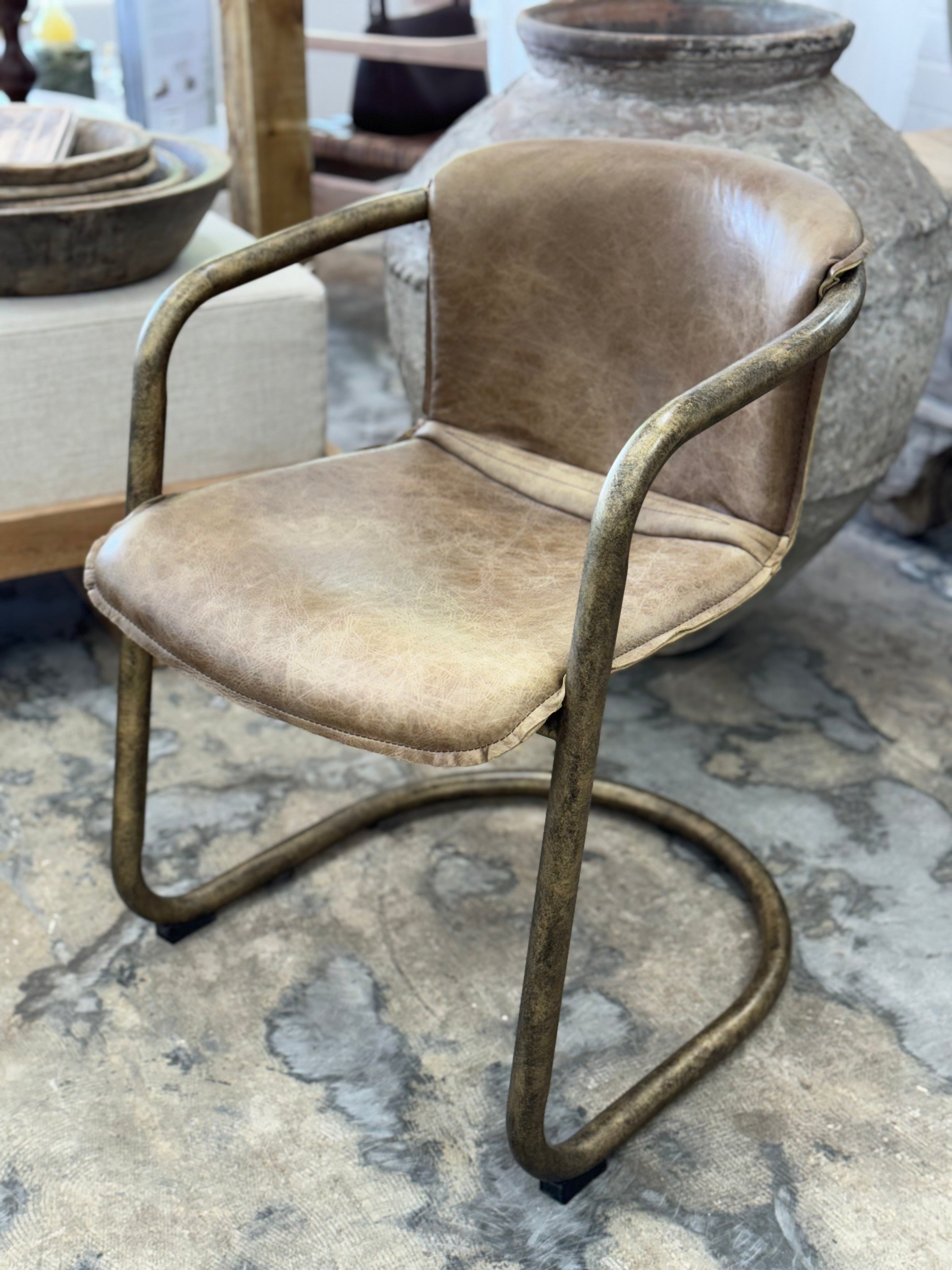 Leather & Brass Dining Chair | Creeping Fig