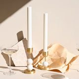 Beaded Fountain Brass Candle Holder - White Medium