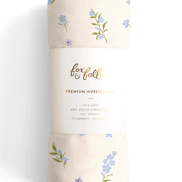 Forget-Me-Not Organic Muslin Wrap Swaddle | Creeping Fig