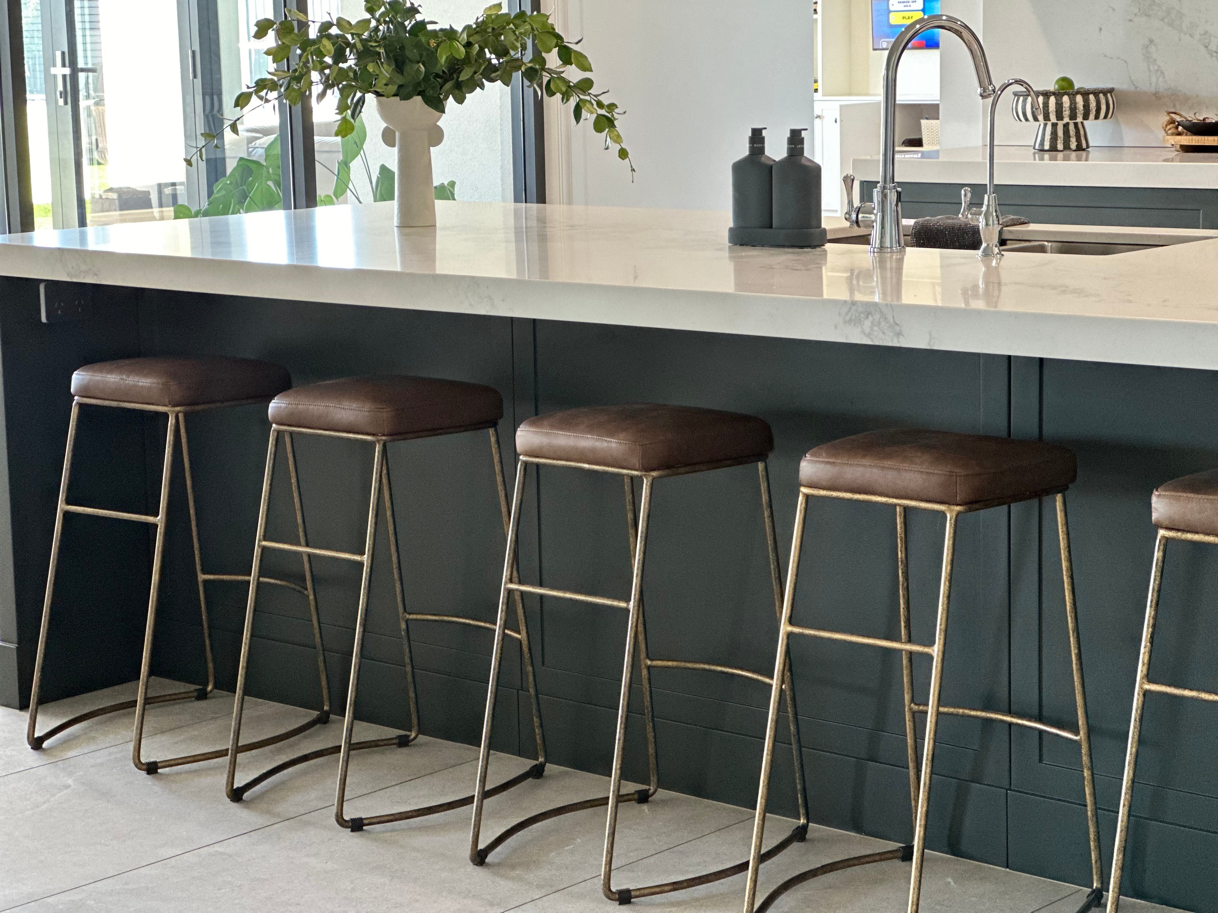 Leather & Brass Bar Stool | Creeping Fig