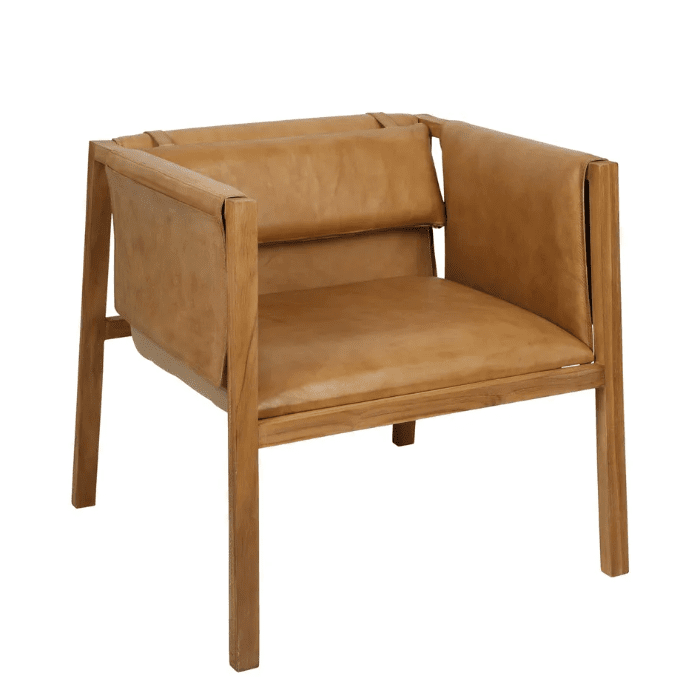 Zayne Chair Teak & Toffee Leather | Creeping Fig