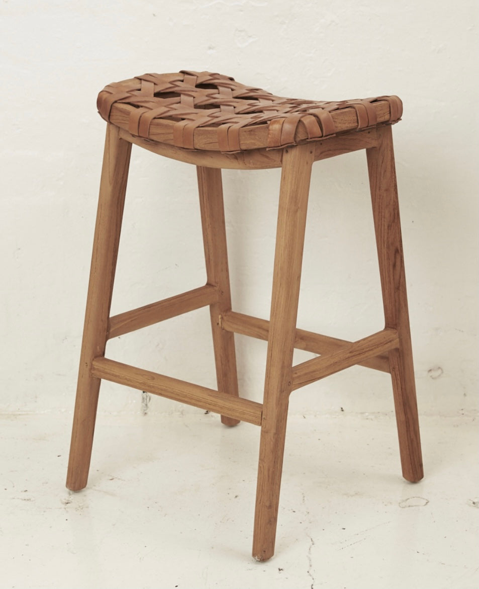 ELLERY WOVEN LEATHER BARSTOOL | Creeping Fig