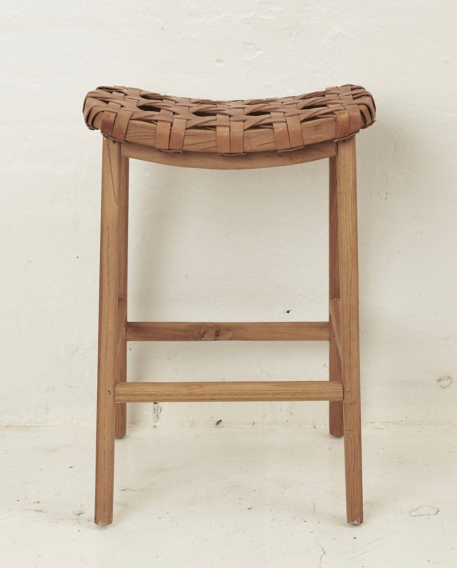 ELLERY WOVEN LEATHER BARSTOOL | Creeping Fig