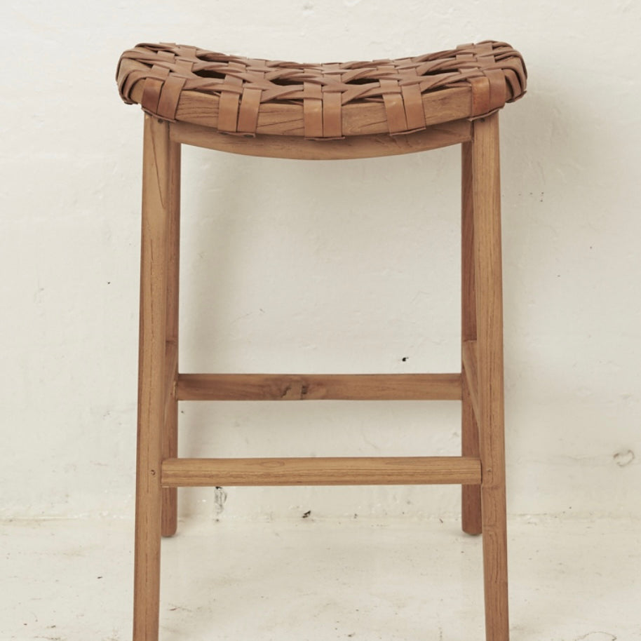 ELLERY WOVEN LEATHER BARSTOOL | Creeping Fig