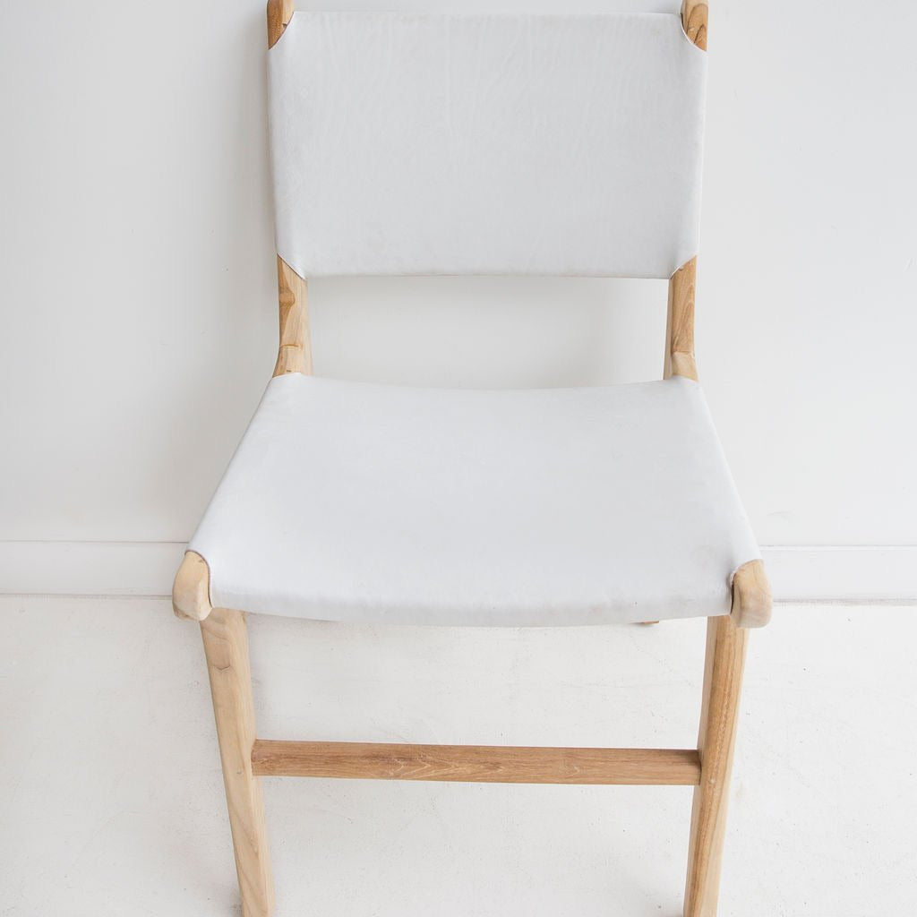 LEATHER DINING CHAIR - WHITE | Creeping Fig