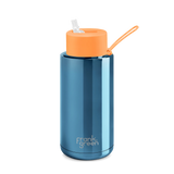 Chrome Blue ceramic reusable bottle with straw lid - 34oz / 1,000ml