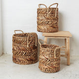 MIKAL NATURAL WATERHYACINTH BASKET WITH ROPE HANDLES - LARGE